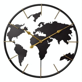 0818 3D Stereo World Map Art Wall Decoration Clock Round Wall Clock(Style 2)