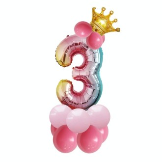 2 Sets T2001 Birthday Gradient Digital Crown Aluminum Film Balloon Set(3)