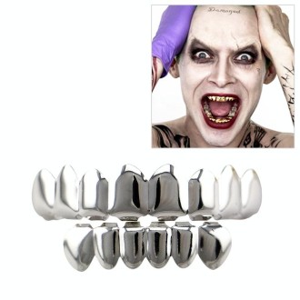 Hip Hop Accessories Gold Tooth Set Real Gold Plating Smooth Upper Eight Lower Six Denture Set(Silver)