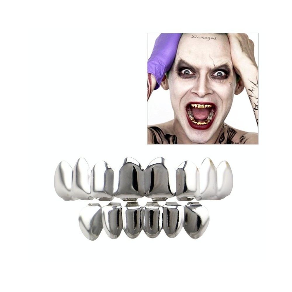 Hip Hop Accessories Gold Tooth Set Real Gold Plating Smooth Upper Eight Lower Six Denture Set(Silver)