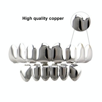 Hip Hop Accessories Gold Tooth Set Real Gold Plating Smooth Upper Eight Lower Six Denture Set(Silver)