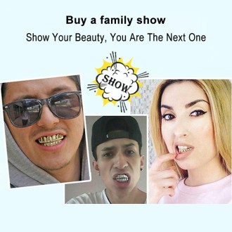 Hip Hop Accessories Gold Tooth Set Real Gold Plating Smooth Upper Eight Lower Six Denture Set(Silver)