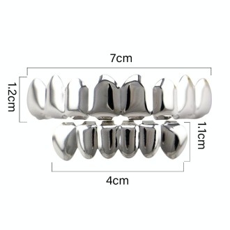 Hip Hop Accessories Gold Tooth Set Real Gold Plating Smooth Upper Eight Lower Six Denture Set(Silver)