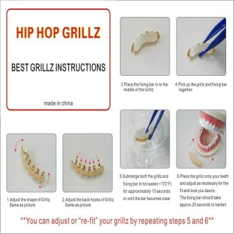 Hip Hop Accessories Gold Tooth Set Real Gold Plating Smooth Upper Eight Lower Six Denture Set(Silver)