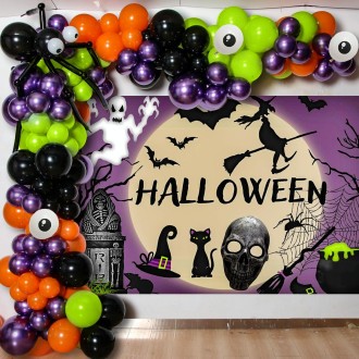 Halloween Spider Balloon Chain+Background Cloth Decoration Set(Set)