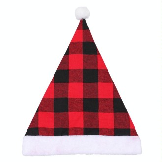 Plaid Christmas Hat Christmas Decoration Adult Hat(Red Plaid)