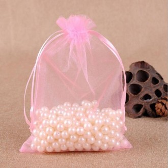 100 PCS Gift Bags Jewelry Organza Bag Wedding Birthday Party Drawable Pouches, Gift Bag Size:7X9cm(Light Pink)