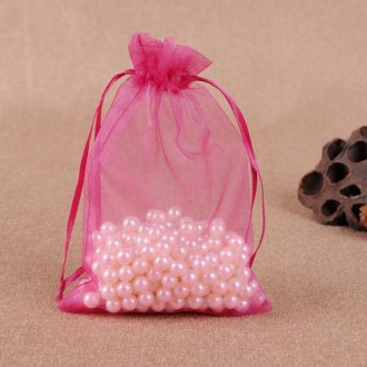 100 PCS Gift Bags Jewelry Organza Bag Wedding Birthday Party Drawable Pouches, Gift Bag Size:7X9cm(Dark Pink)