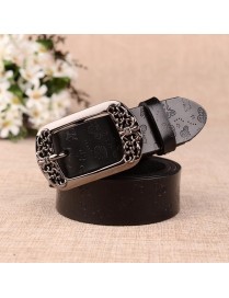 ZK--067 Retro Engraved Buckle Butterfly Print Pin Buckle Leather Belt, Length: 105cm(Black)