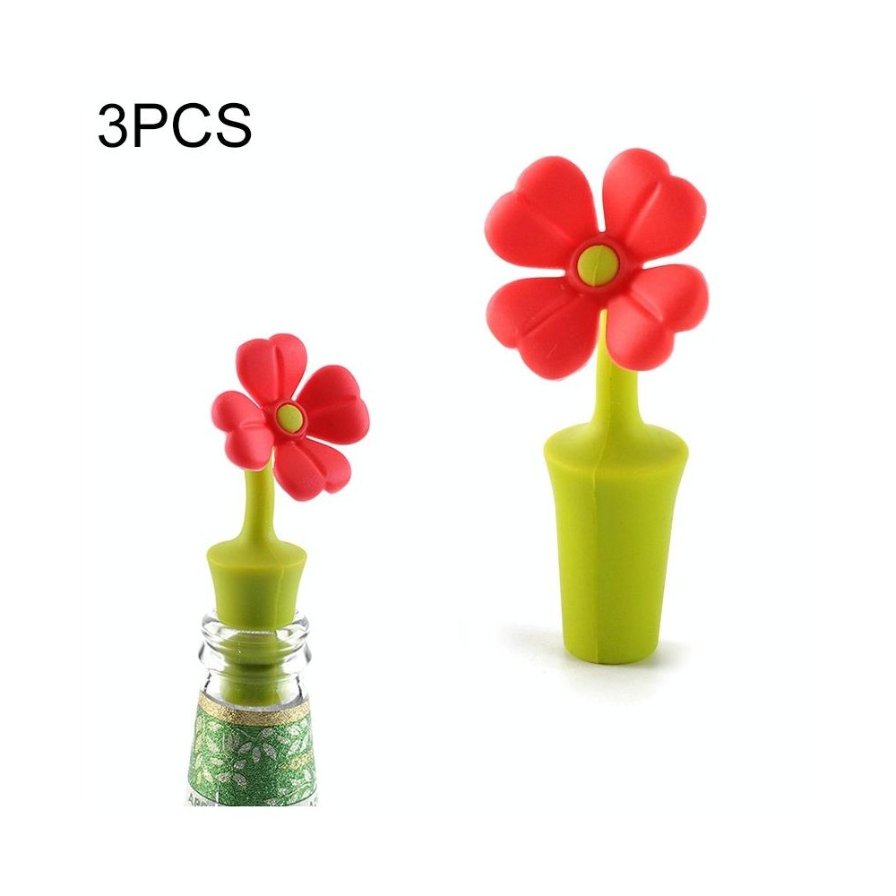 3 PCS Creative Wine Drink Preservation Stopper Flower Silicone Wine Stopper(Red Sun Flower)