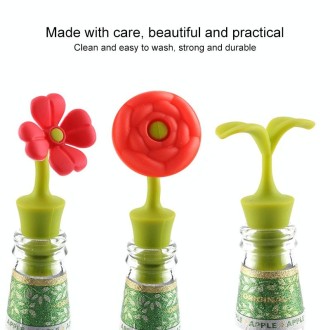 3 PCS Creative Wine Drink Preservation Stopper Flower Silicone Wine Stopper(Red Sun Flower)