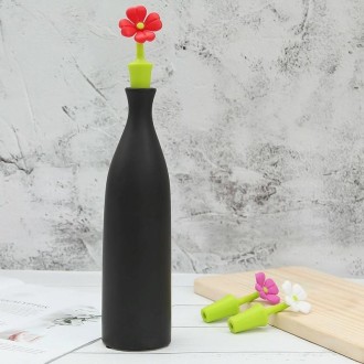 3 PCS Creative Wine Drink Preservation Stopper Flower Silicone Wine Stopper(Red Sun Flower)