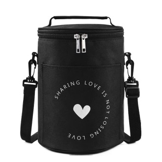 Round Lunch Bag Insulated Lunch Box Foldable & Portable Lunch Tote L(Black)