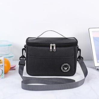 Thermal Lunch Box Bag Durable Waterproof Office Cooler Lunchbox with Strap S(Black)