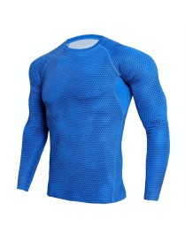 Mens Tight Athletic Long Sleeve Snake Pattern Stretch Quick Dry Training Shirt, Size: S(Blue)