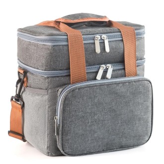 Double Layer Insulated Lunch Bag Large Capacity Food Cooler Bag with Shoulder Strap(Grey)