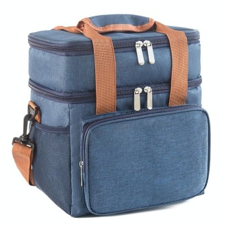 Double Layer Insulated Lunch Bag Large Capacity Food Cooler Bag with Shoulder Strap(Navy Blue)