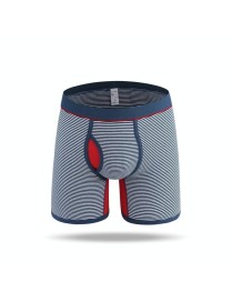 Men Sports Long Strip Texture Flat Angle Underwear (Color:Thin Blue Size:XXL)