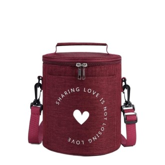 Round Lunch Bag Insulated Lunch Box Foldable & Portable Lunch Tote S(Wine Red)