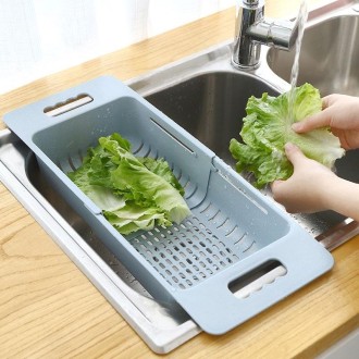 Adjustable Dish Drainer Sink Drain Basket Washing Vegetable Fruit Plastic Drying Rack(Blue)