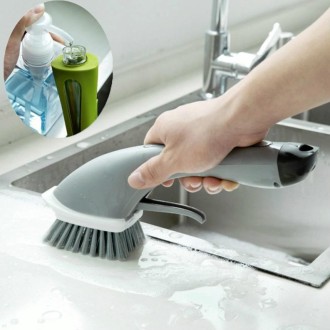 Long Handle Pot Brushes Automatically Add Dishwashing Detergent Tiles Water Spray Cleaning Brushes(Gray)