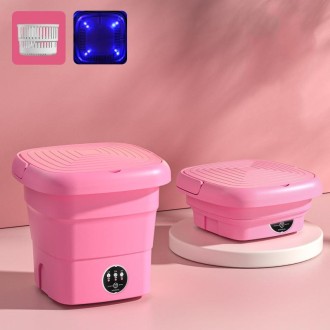 4.5L Mini Portable Folding Household Washing Machine Underwear Washer, Color: Fruit Pink + Blue light antibacterial(EU Plug)