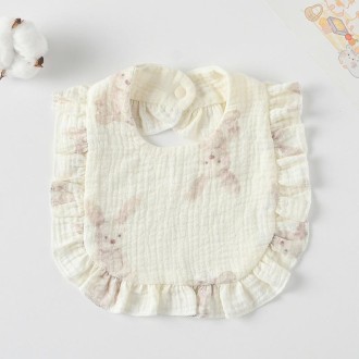 Baby Feeding Bib Ruffle Infants Saliva Towel Soft Cotton Burp Cloth, Style: Rabbit