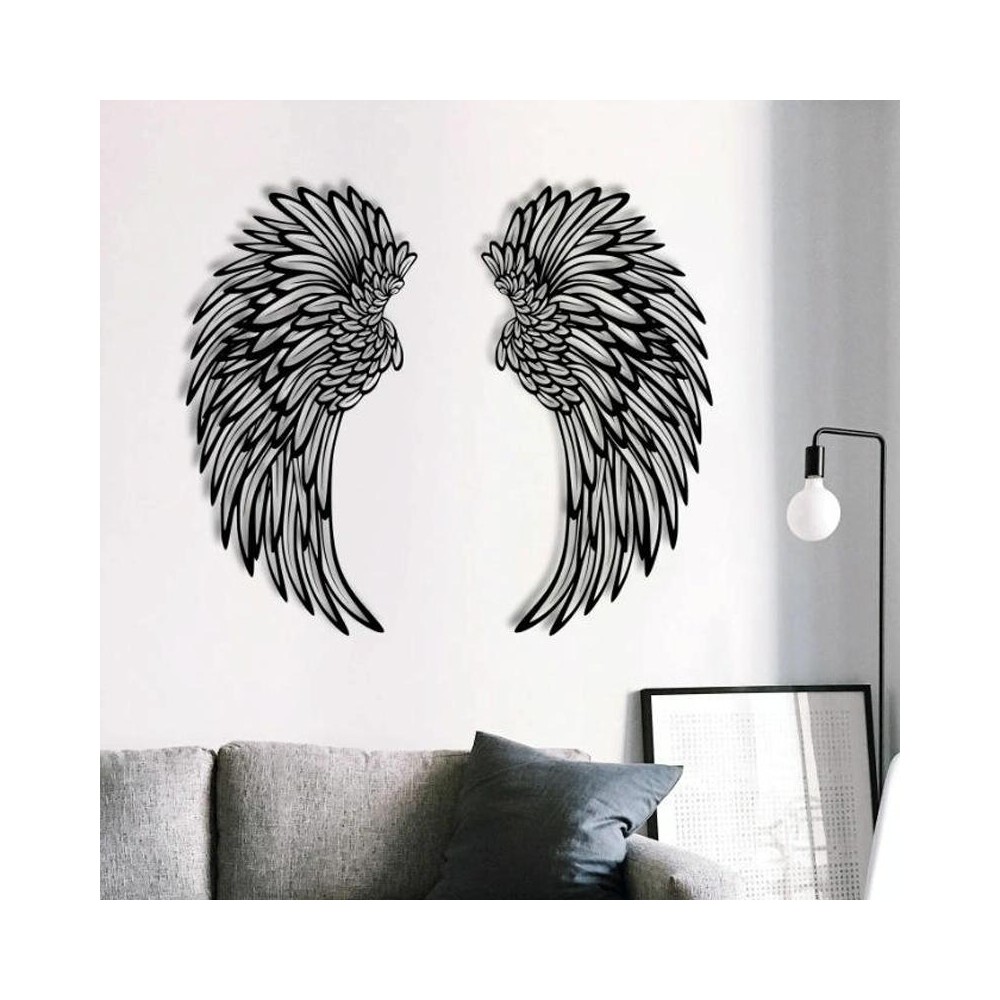 1pair 45cm Double Sided Black Engraved Metal Angel Wings Wall Hanging Decoration Without Lights