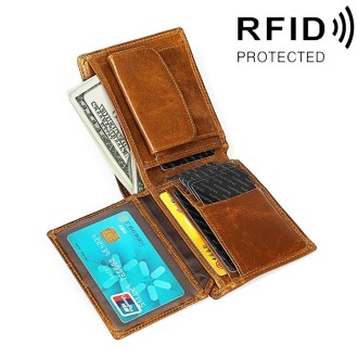 8020 Horizontal Retro Crazy Horse Texture Leather Anti-magnetic RFID Wallet Clutch Bag for Men, with Card Slots(Brown)