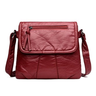 Women Messenger Bags Soft Washed PU Leather Bag Fashion Female Purses and Handbag 25cmX3cmX22cm(Red)