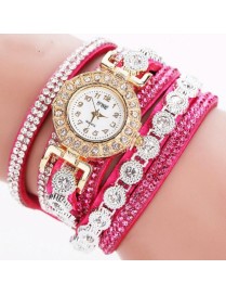 2 PCS Small Dial Diamond-plated Winding Bracelet Quartz Watch(Rose red)