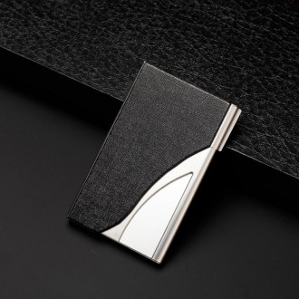 2 PCS Male And Female Business Large-Capacity Stainless Steel Business Card Case(Oracle Black)