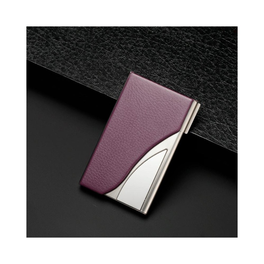 2 PCS Male And Female Business Large-Capacity Stainless Steel Business Card Case(Litchi Purple)