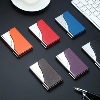 2 PCS Male And Female Business Large-Capacity Stainless Steel Business Card Case(Litchi Purple)