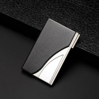 2 PCS Male And Female Business Large-Capacity Stainless Steel Business Card Case(Litchi Black)