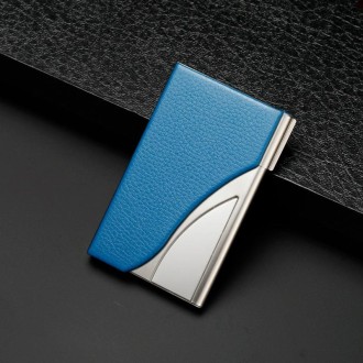 2 PCS Male And Female Business Large-Capacity Stainless Steel Business Card Case(Litchi Blue)