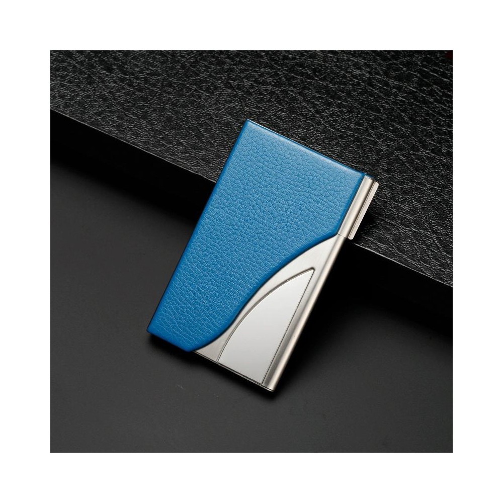 2 PCS Male And Female Business Large-Capacity Stainless Steel Business Card Case(Litchi Blue)