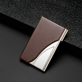 2 PCS Male And Female Business Large-Capacity Stainless Steel Business Card Case(Lychee Coffee)