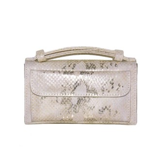 Ladies Snake Sequins Print Wrist Bag Multifunctional Chain One-Shoulder Diagonal Wallet(Rice White)