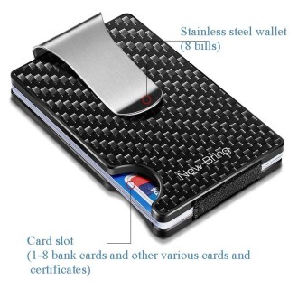 New-Bring Metal Carbon Fiber Wallet Ultra-Thin Card Holder Male RFID Anti-Theft Simple Wallet Bank Credit Card Storage Device(Bl