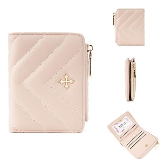 Baellerry N2401 PU Leather Short Wallet with Multiple Card Slots Cross Flower Zipper Coin Purse(Pink)