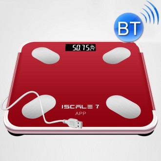 ISCRLE7 Smart Weight Scale Bluetooth Body Fat Measuring Instrument Light Energy Charging(Red)