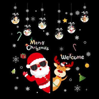 Christmas Window Decoration Poster Santa Claus Elk Snowflake Glass Wall Stickers, Style: SD-02 45x60cm