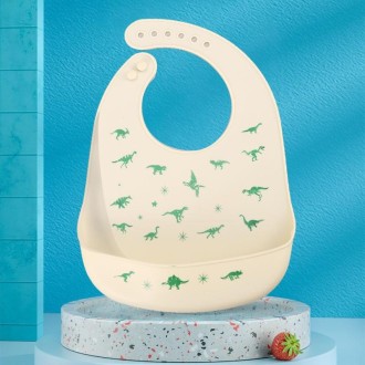 Baby Oil Spray Waterproof Silicone Bib Ultra-thin Saliva Towel, Pattern: Dinosaur World