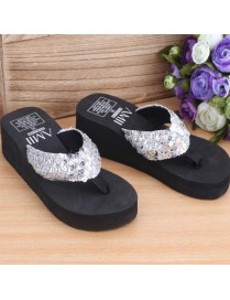 Sequin Slippers Wedge ith Flip Flops, Size:39(Sequin Silver)
