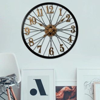 YX0806 60cm 3D Vintage Decorative Wall Clock Wheel Shape Household Large Wall Watch(Gold)