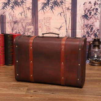 Wooden Portable Certificate Sundries Storage Box Photo Studio Shooting Props，Specification： 1613-03 Red Leather Large