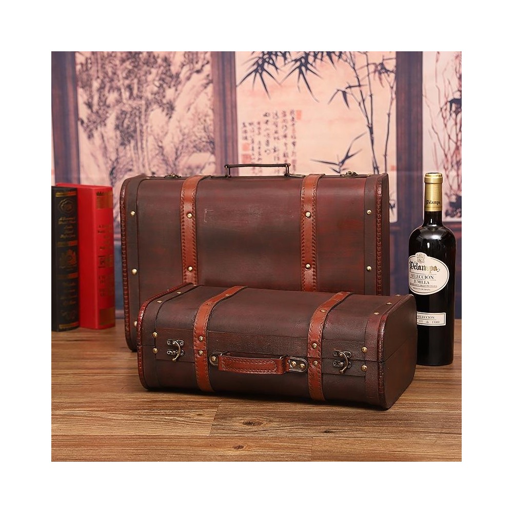 Wooden Portable Certificate Sundries Storage Box Photo Studio Shooting Props，Specification： 1613-06 Red Leather 2PCS/Set