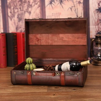 Wooden Portable Certificate Sundries Storage Box Photo Studio Shooting Props，Specification： 1613-06 Red Leather 2PCS/Set