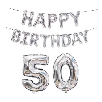 Birthday Decoration Aluminum Foil Balloon 40 Inch Big Number Aluminum Foil Balloon Decoration Set, Style:50(Silver)